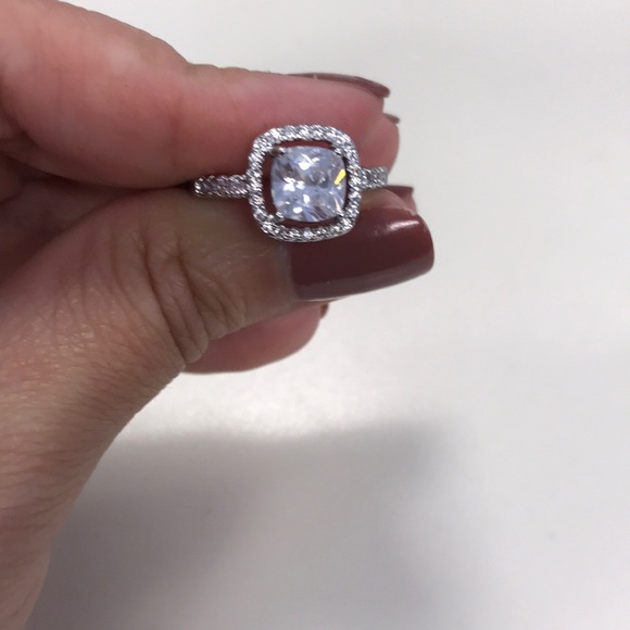 Sterling Silver Cushion Cut Engagement Style Ring - Picture 2 of 5